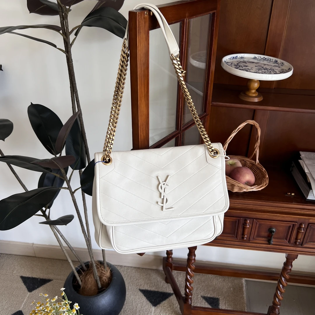 95新 YSL/圣罗兰 千禧一代-中号白金niki 斜挎包13804182