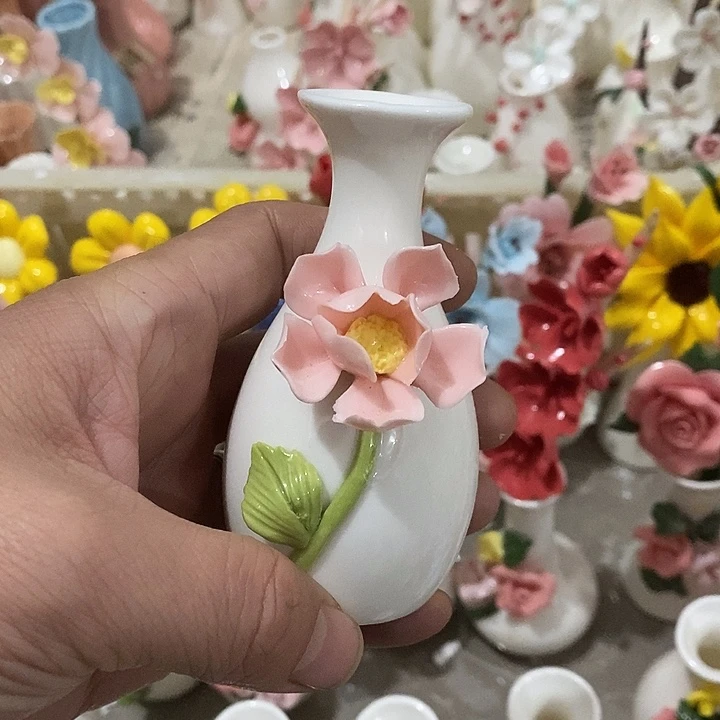 瓷片纯手工陶瓷花摆件瑕