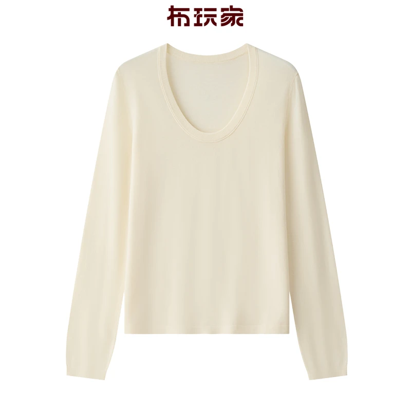 布玩家【LP明星同款】U领可机洗120支澳洲美利奴极细百搭羊毛衫
