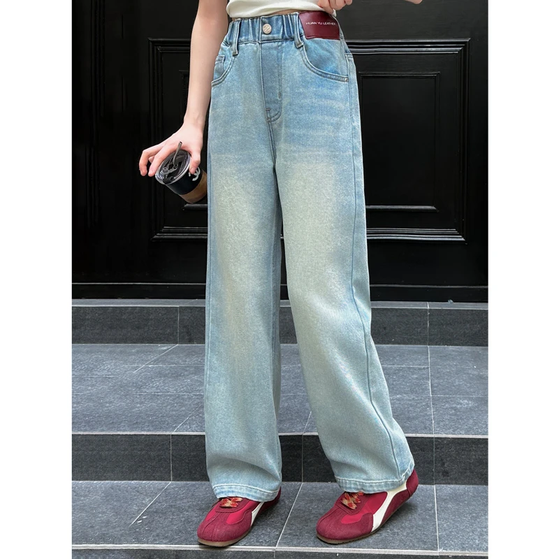 1837女童裤子儿童2025新款春款高腰显瘦中大童洋气直筒水洗牛仔裤