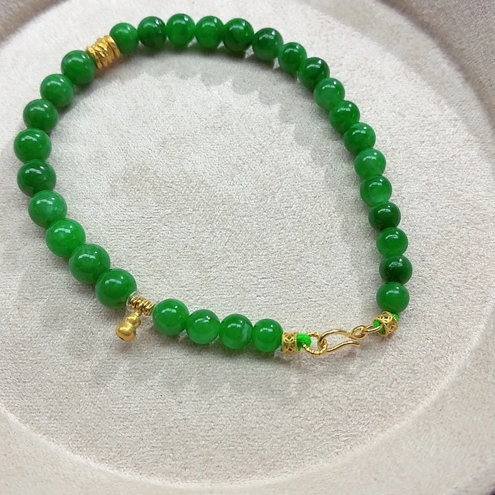 翡翠18K金镶嵌手链天然缅甸翡翠A货卡6