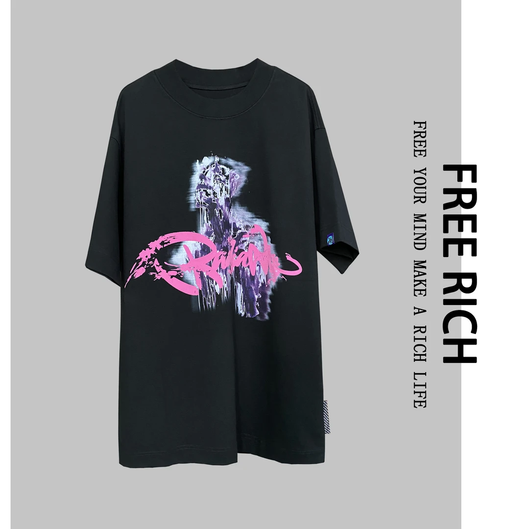 FREE RICH短袖/夏季新款时尚个性图案印花圆领短袖T恤宽松上衣