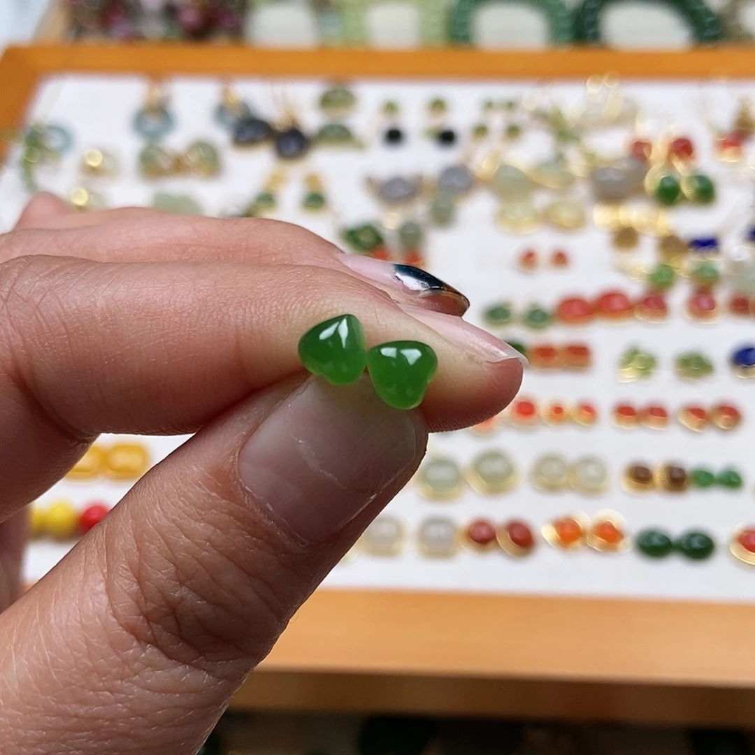 和田玉耳饰银S925镶嵌