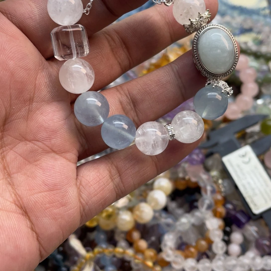 银S925镶嵌手链烟晶