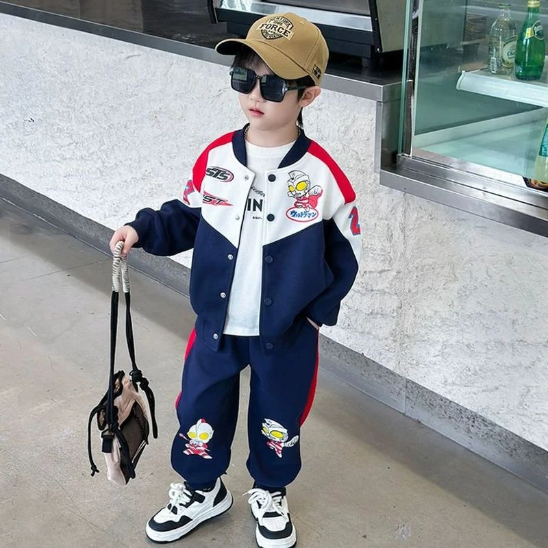 经典奥特曼男童春装套装2025新款儿童炸街机车服男孩帅气时髦童装