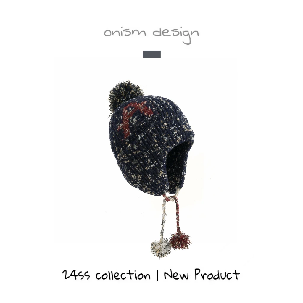 “舒克贝塔”怪诞季复古彩纱字母针织帽巴恩风混色弹力帽毛球护耳帽