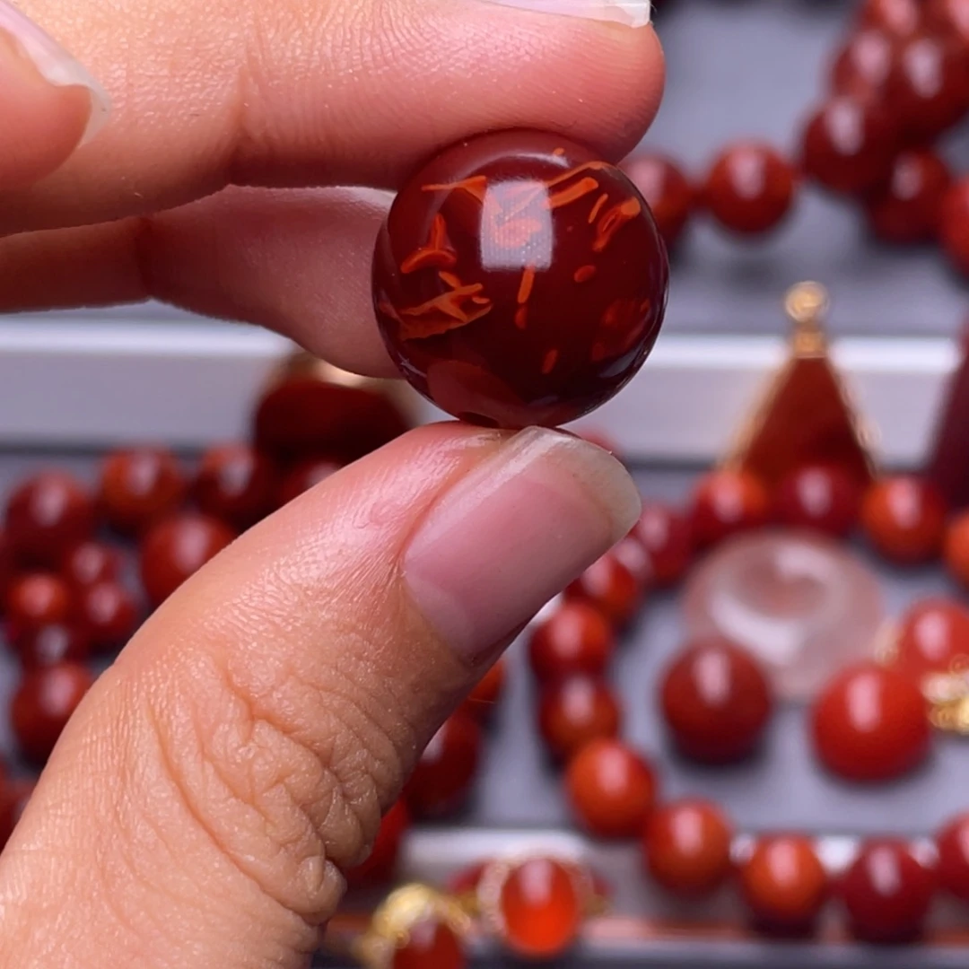 Z***o南红玛瑙未镶嵌其他天然原矿）16.6mm瓦西牛血虎皮火焰单珠