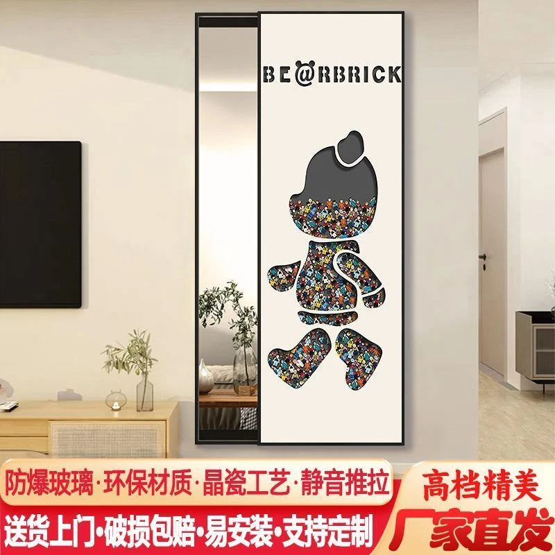 【9006人收藏】玄关装饰画隐形全身镜推拉隐藏式镜子卧室试衣镜画