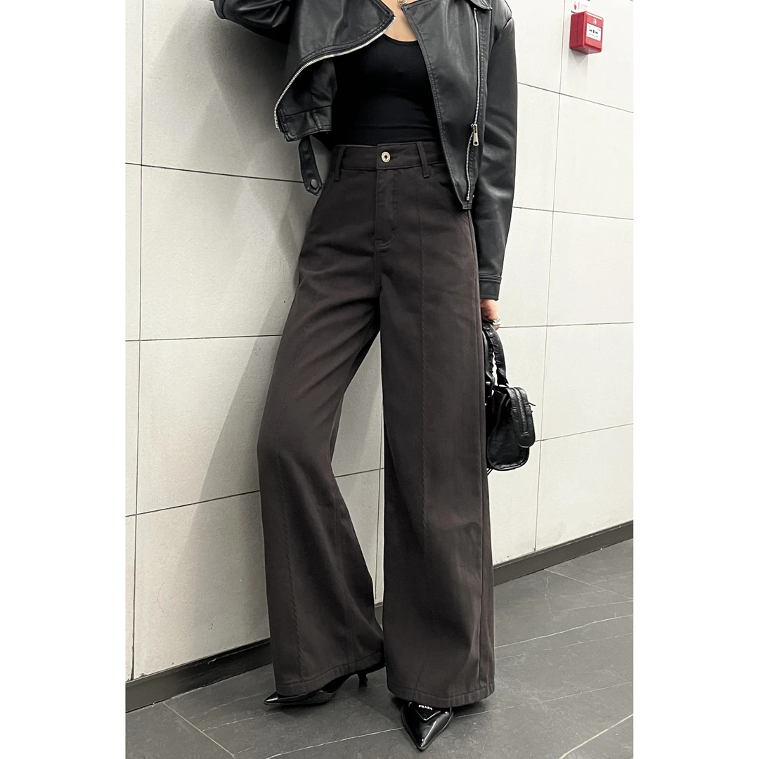 KIKI严选：30800-YER家欧洲站南油秋季新款简约破骨阔腿牛仔裤