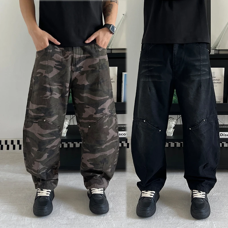 美式复古迷彩工装裤男2025秋季痞帅宽松阔腿裤时尚潮牌弯刀休闲裤