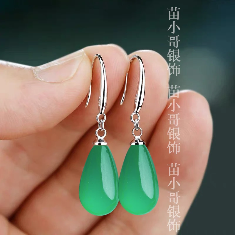 专柜正品s925纯银东陵玉耳环女轻奢小众高级感时尚耳坠爆款耳饰品