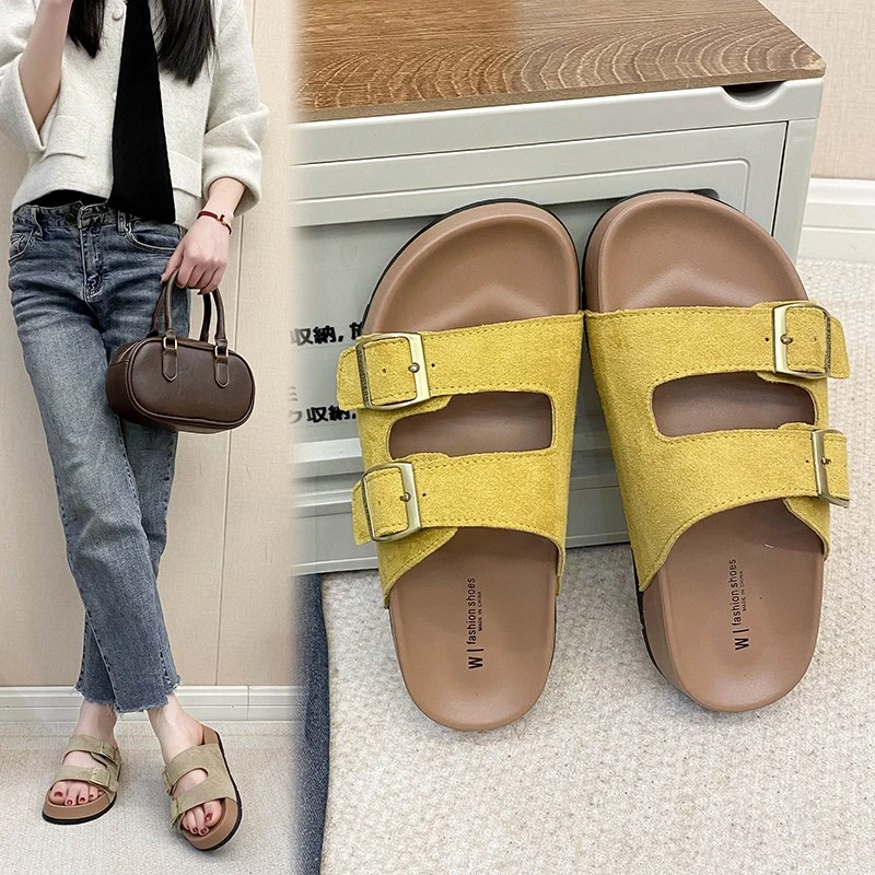 6森系复古厚底勃肯拖鞋女2025年夏季新款懒人一脚蹬休闲通勤凉鞋