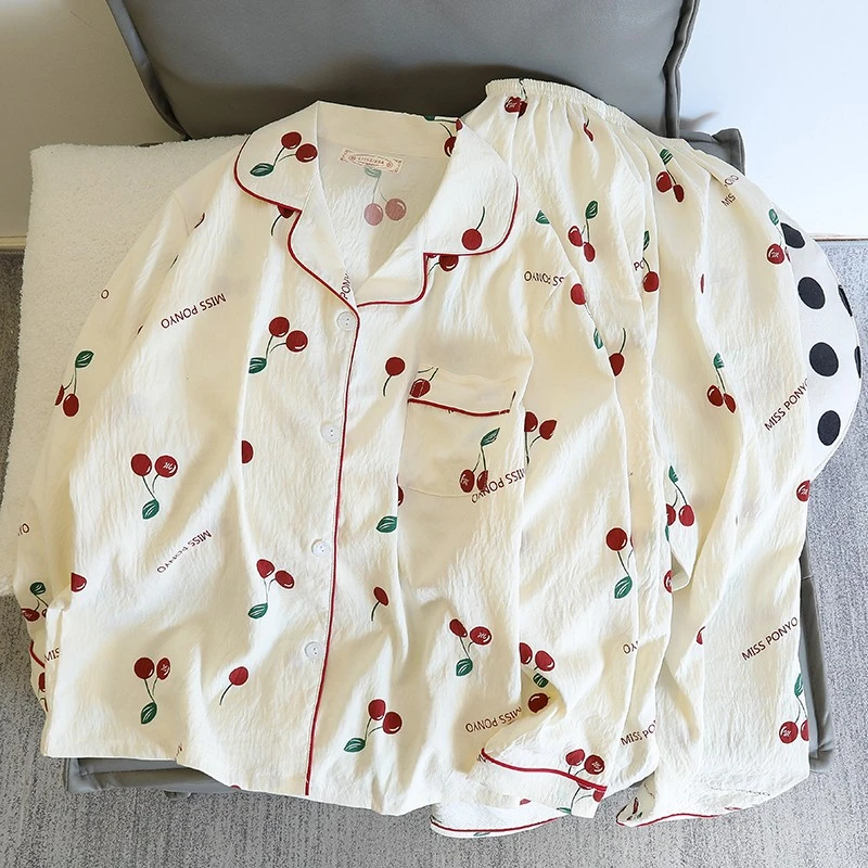 云朵棉睡衣女春秋季新款长袖长裤开衫款翻领可外穿女士家居服套装
