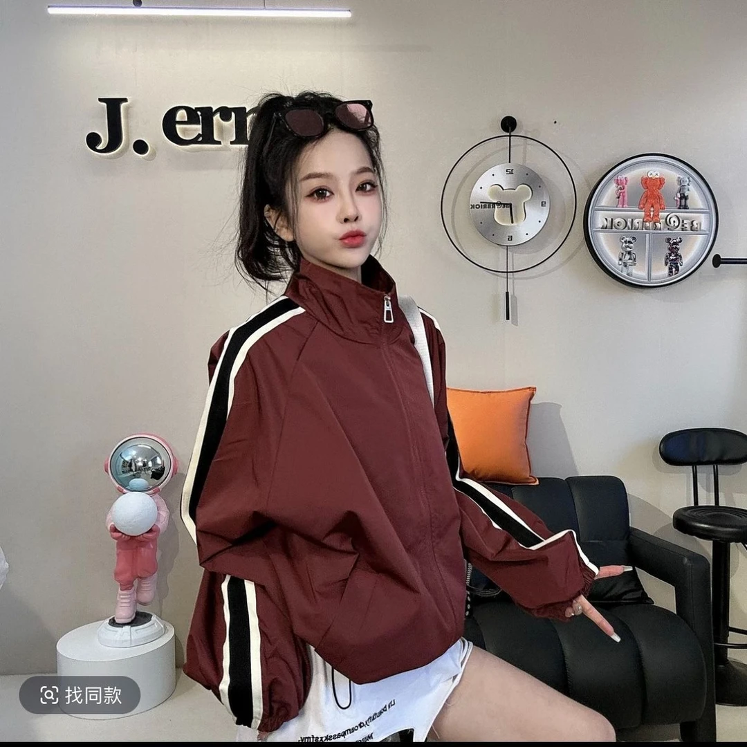 小众精选【秋冬热卖】韩版宽松拼色秋冲锋衣女2025新款夹克立领条纹