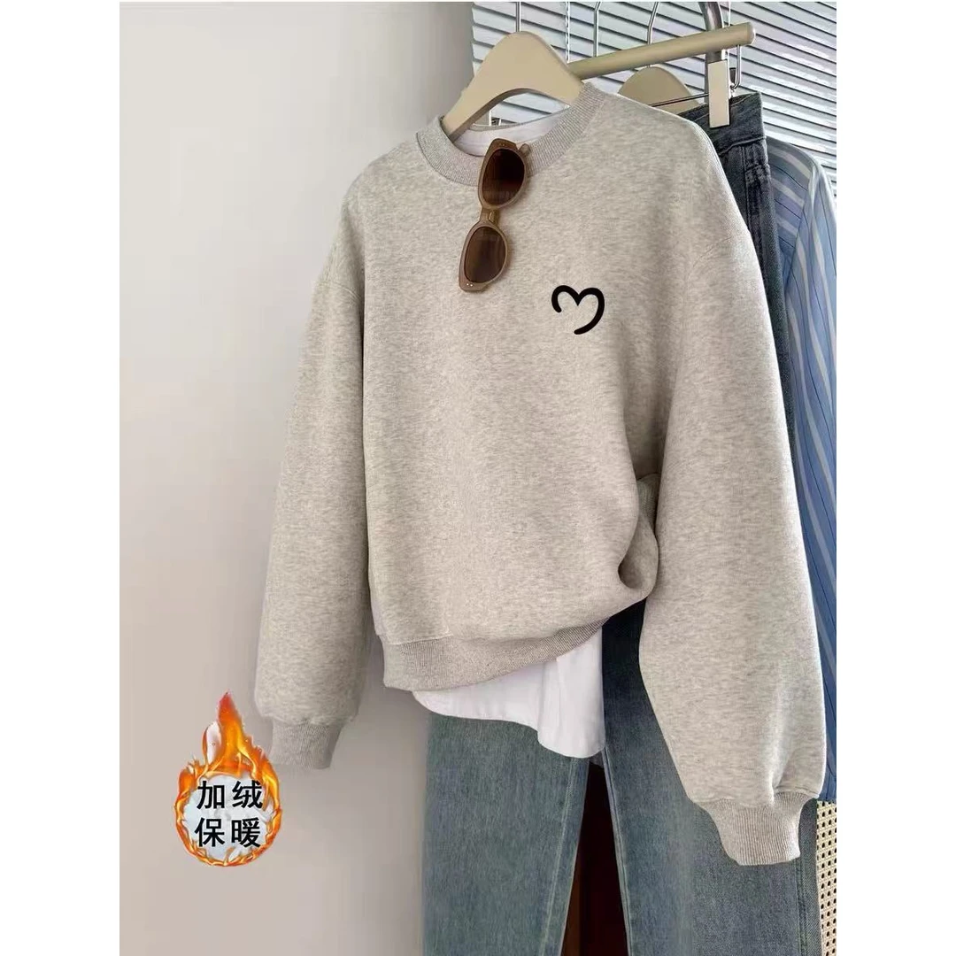 【C501-545】秋冬季韩版新款圆领连帽加绒加厚卫衣男女宽松休闲上衣