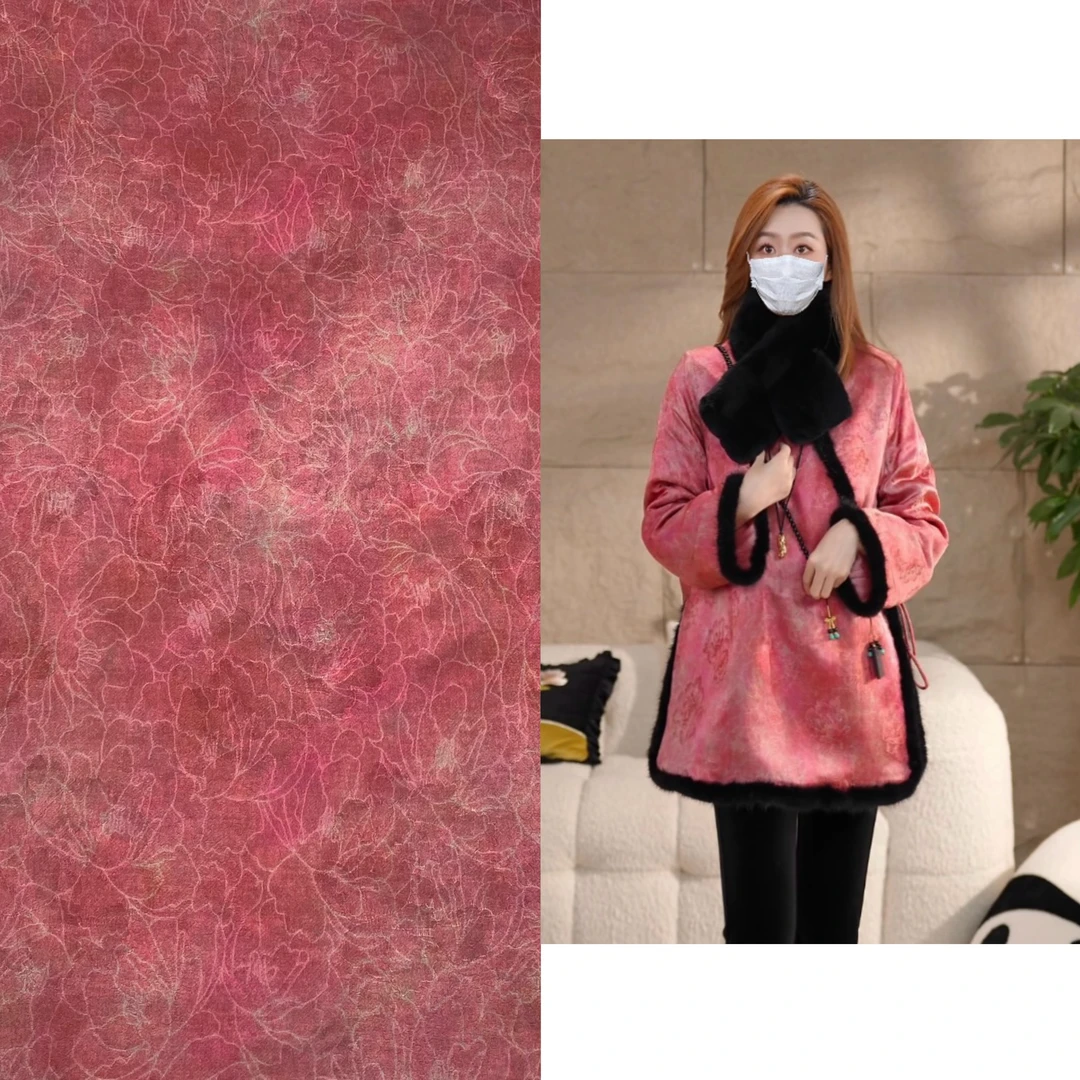 Miss.Z【扎染牡丹】侧门襟拼水貂毛夹棉外套#w3050冬季