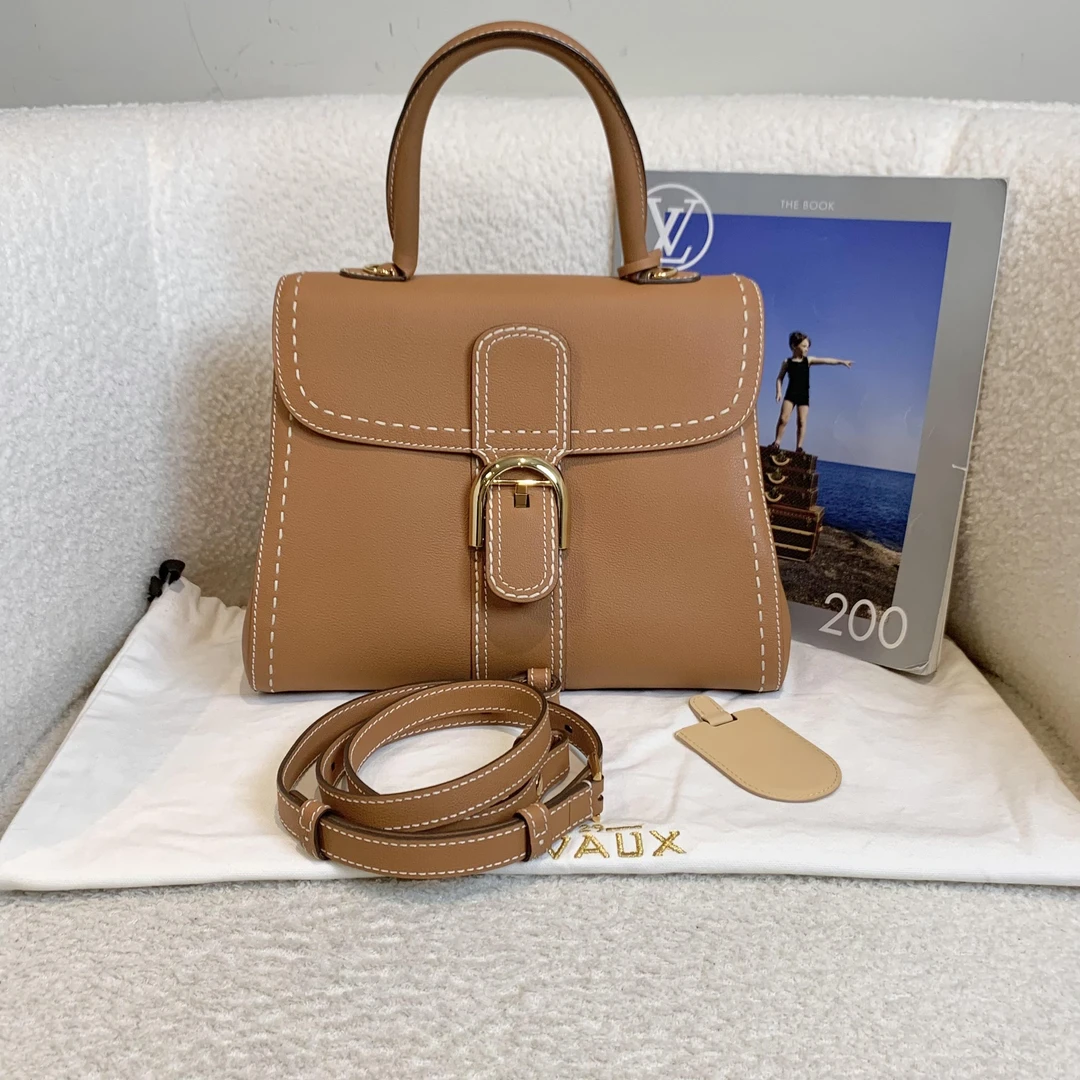 99新 Delvaux/德尔沃 壹臻/焦糖色外缝线brillant中号包 41576578