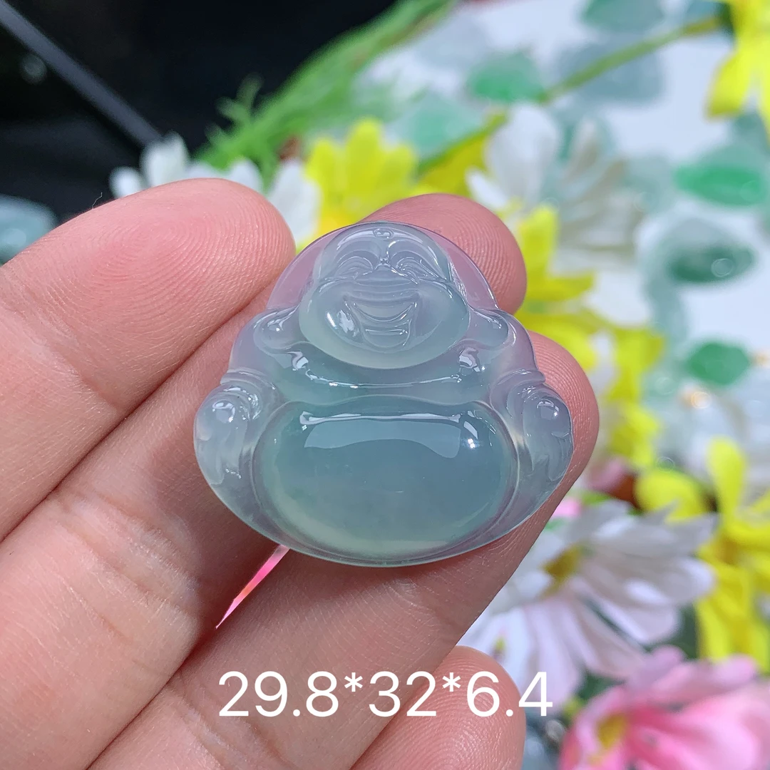 缅甸天然翡翠A货冰种蓝底佛公品精致雕刻礼物上等翡翠珠宝首饰妈