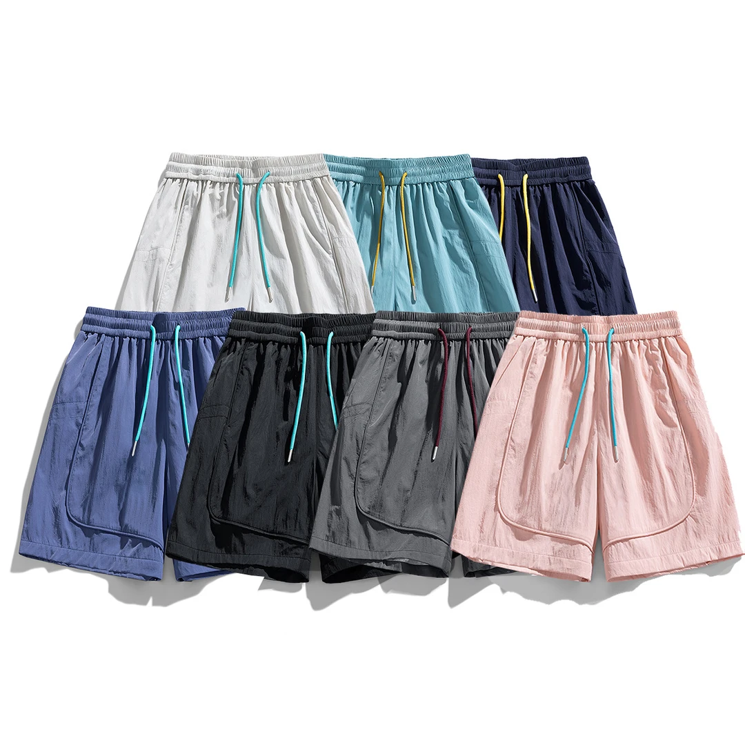 夏季休闲短裤男ins港风直筒纯色五分裤子男宽松休闲过膝运动短裤