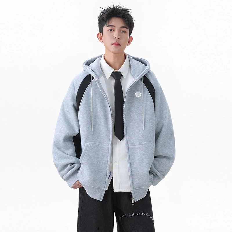 稻草人秋冬男士时尚外套重磅上衣情侣机车服美式休闲一体连帽宽松