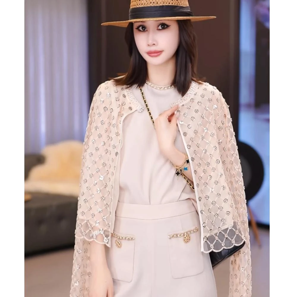 LUXURYMEMO【时髦精灵】美到犯规谁穿谁懂重工钉珠花朵小香风短外套