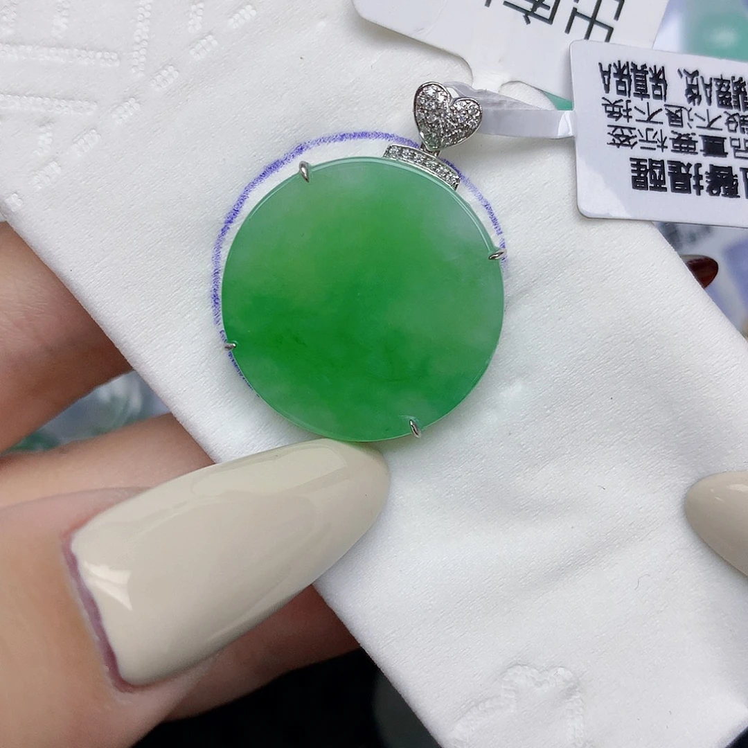 翡翠18K金镶嵌颈饰天然缅甸翡翠a货百元以上9元证书费自理