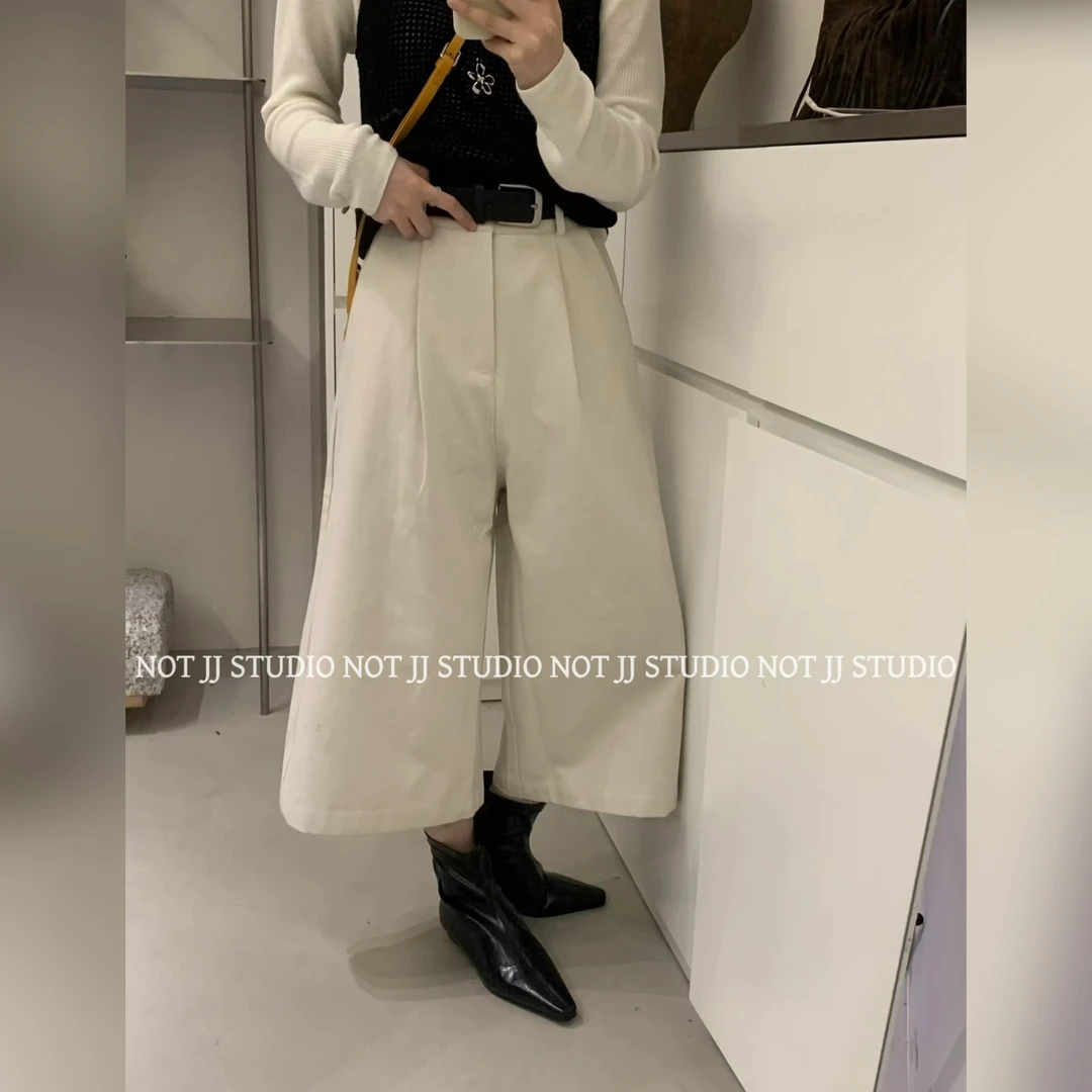 不是JIANJIAN【行随原风】配腰带简约高级休闲显瘦阔腿八分裤