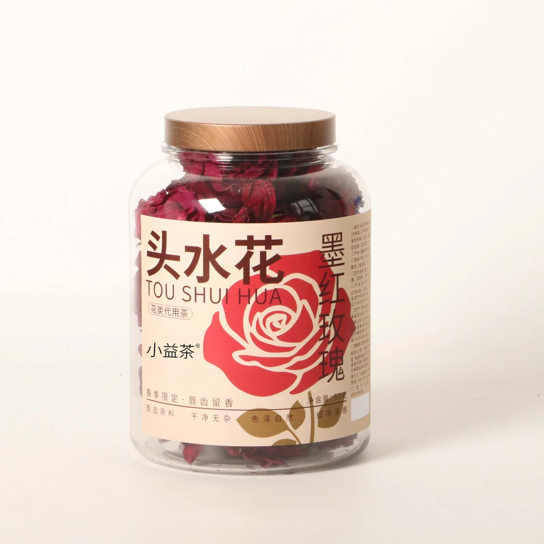 【小益茶】头水花墨红玫瑰50g/罐装小益茶送礼泡水组合养生花茶-M12