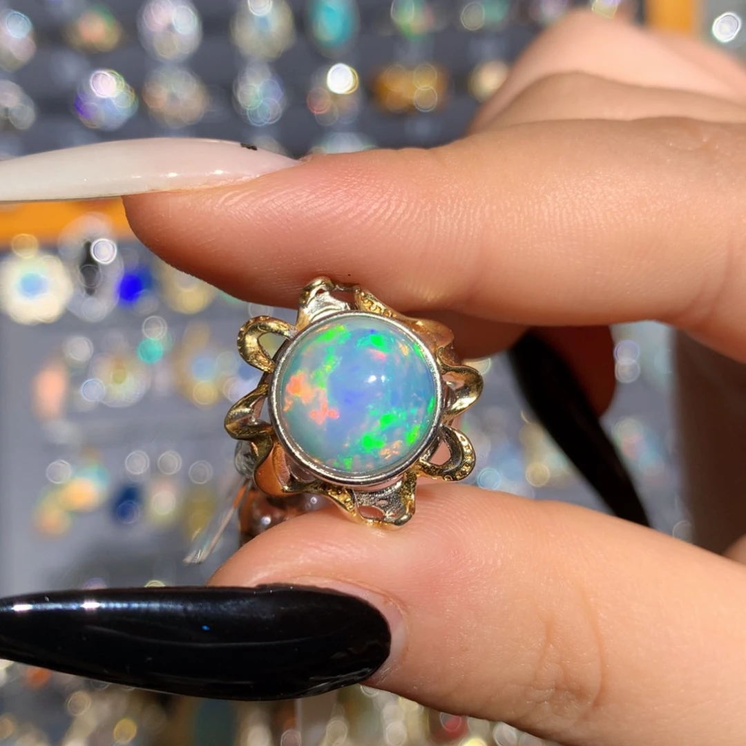 银S925镶嵌欧泊欧泊戒指t