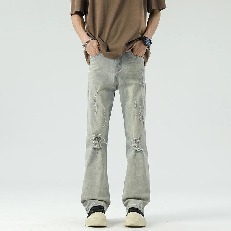 微喇美式vibe破洞牛仔裤男女秋季潮牌复古直筒宽松垂感拖地休闲裤