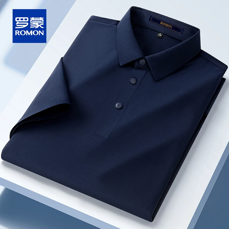 罗蒙男士冰丝抗皱Polo衫夏季抗菌舒适速干短袖T恤杉轻奢痞帅男装