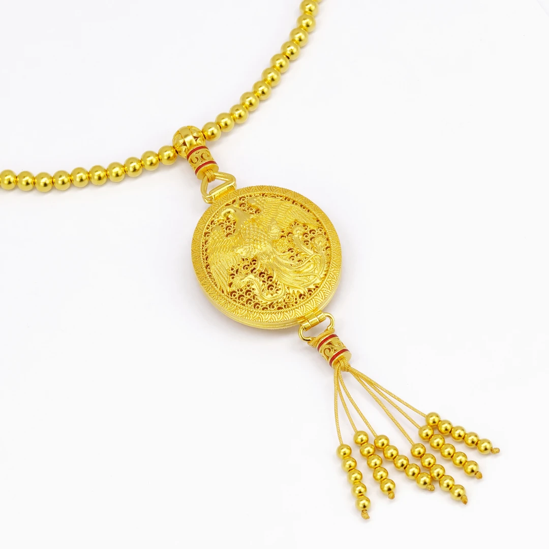 足银银制品 足银999凤牌香囊项链毛衣链镂空吊坠圆珠链珐琅转运珠