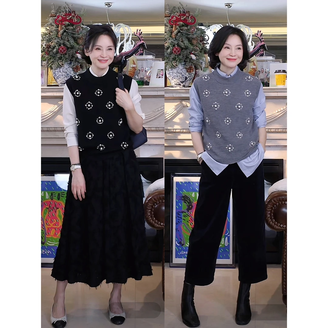 我是摩羯 银河派对南毛100美丽诺羊毛钉珠绣花春夏小高领针织背心