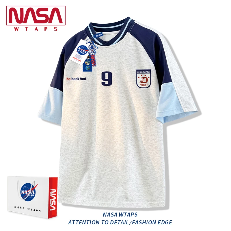 NASA WTAPS赛车风短袖t恤男款ins潮牌夏季美式插肩袖撞色拼接上衣