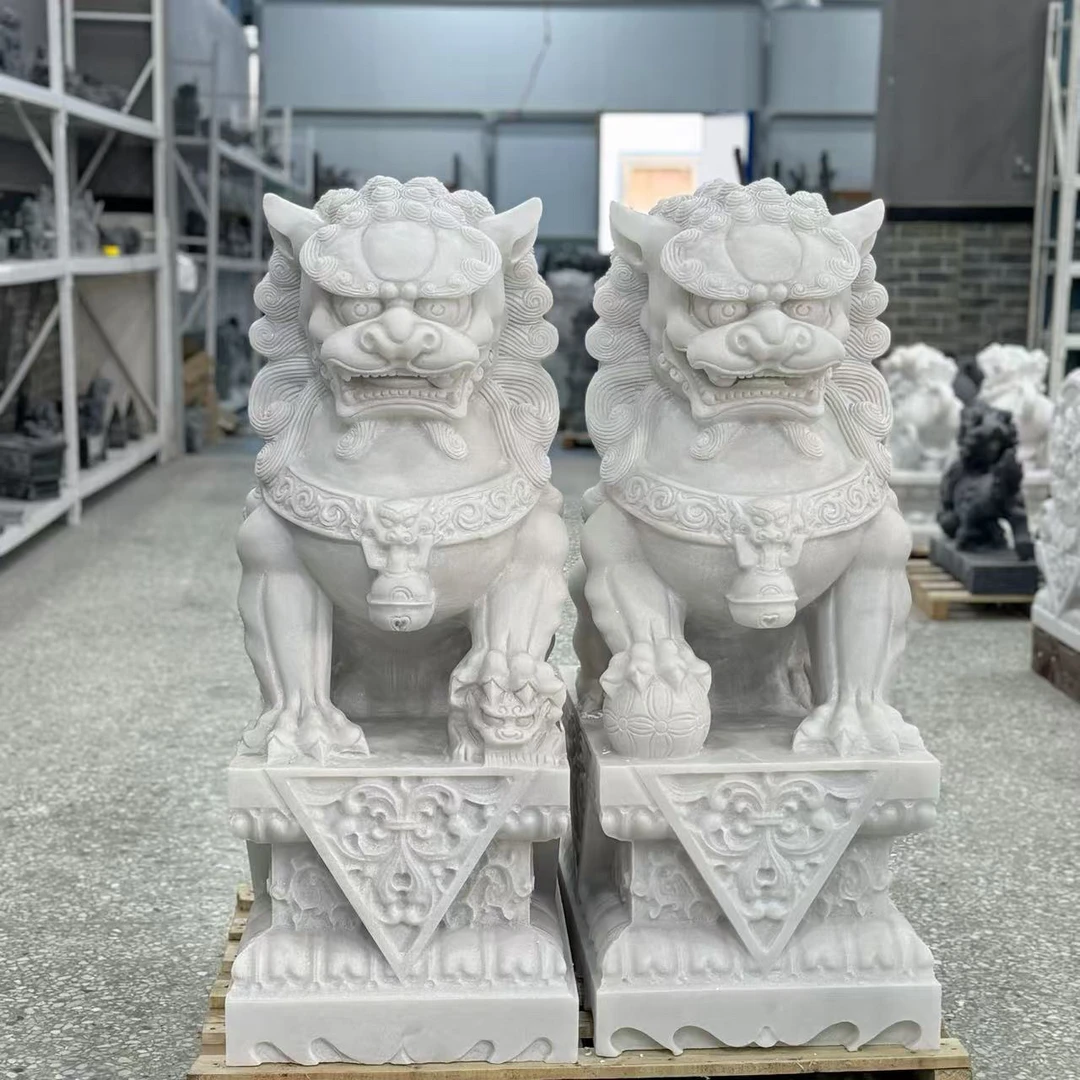 汉白玉石狮子看门石狮庭院摆件汉白玉青石小狮子园林广场雕塑