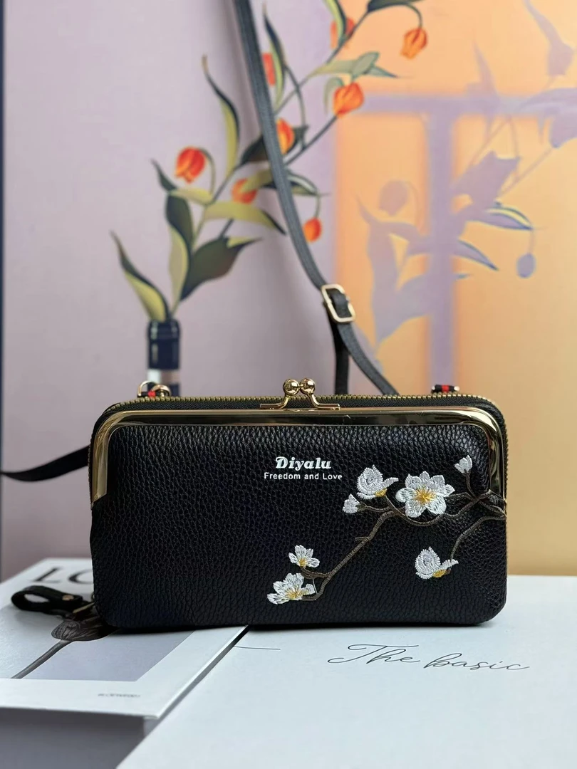 迪雅路【斜挎钱包手机包】女士长款钱包拉链款大容量 单肩包复古风