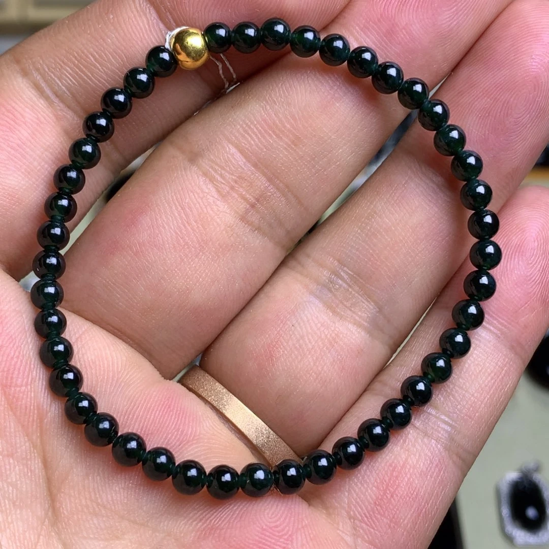 足金镶嵌手串翡翠墨翠手串