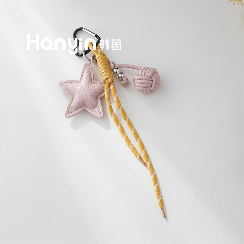 铜合金皮质吊坠 大号五角星排球原创设计个性钥匙扣包包挂件