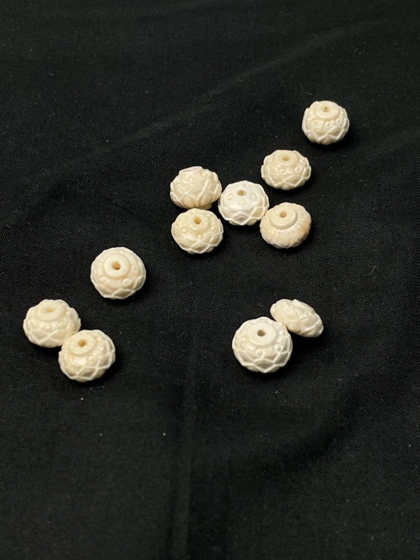 P03230保真猛犸象牙配饰散珠DIY吊坠手串12*9mm顶珠莲花