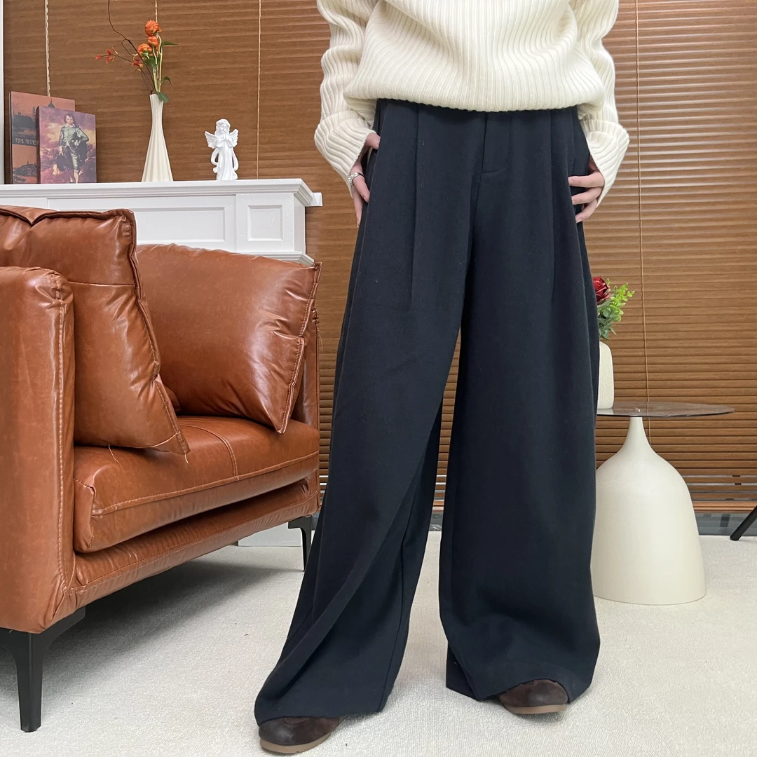 UNIQUE LILY 2025冬中腰宽松复古时尚阔腿裤