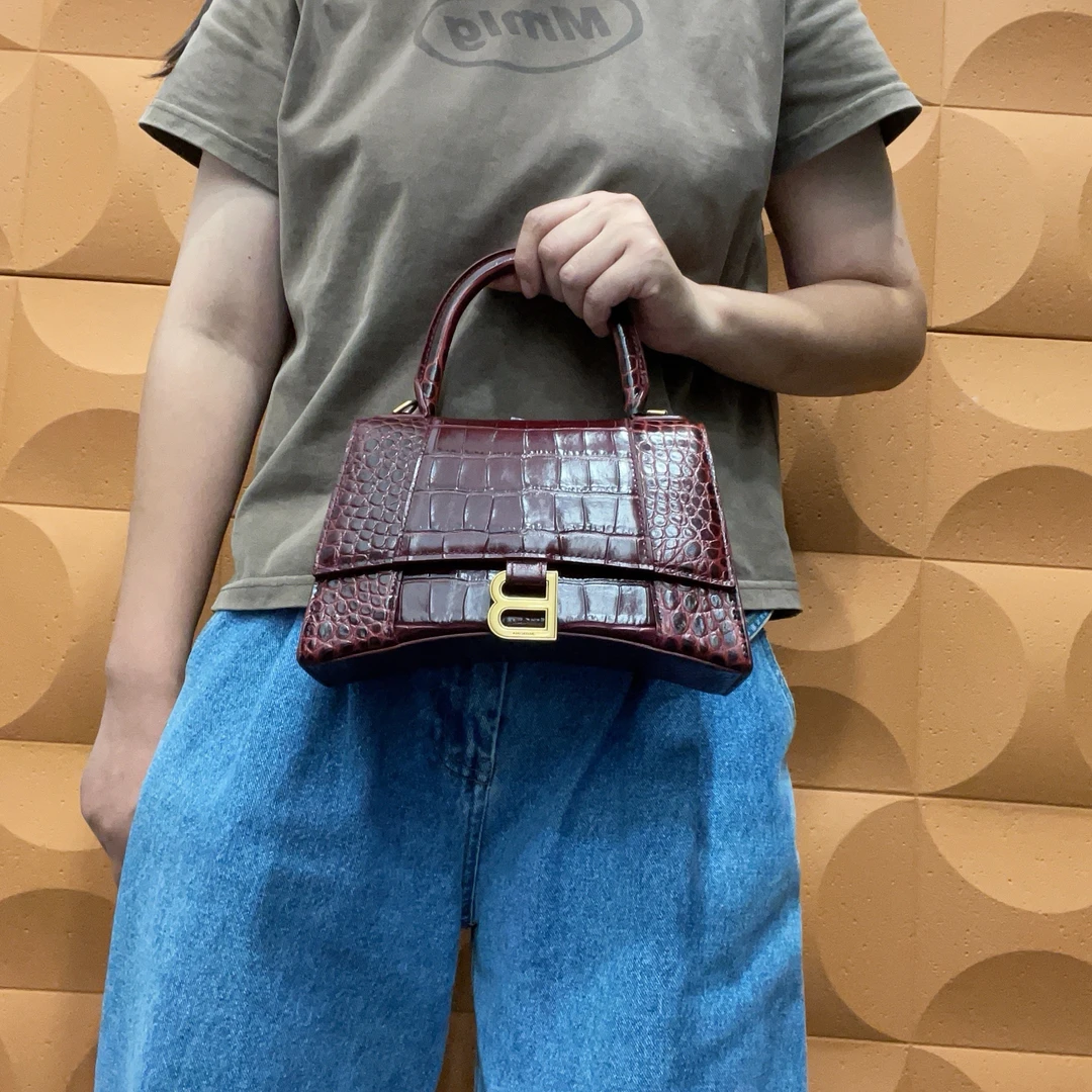 95新 Balenciaga/巴黎世家 【胖】 45 0962 酒红色沙漏手提包