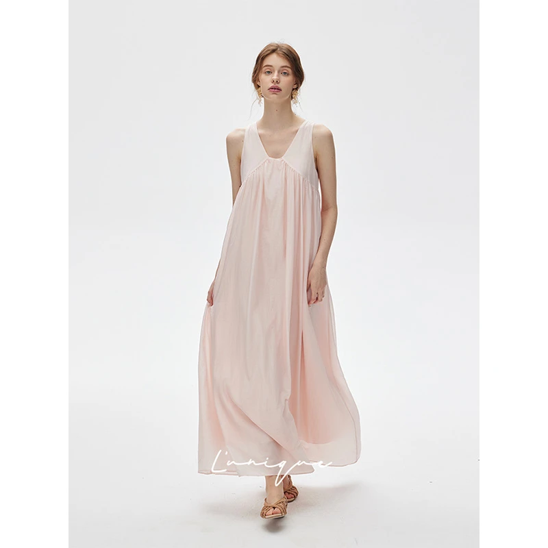 峙月L'unique樱花粉背心铜氨丝莱赛尔连衣裙