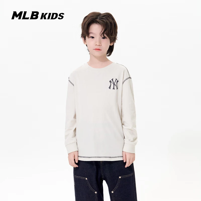 MLB儿童官方男女童吸睛大LOGO简约圆领长袖T恤25新款7ATSB0654