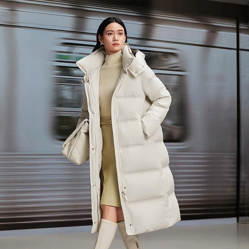 【流光风】波司登25新款90鹅绒超厚新款冬高端加长款修身连帽羽绒服