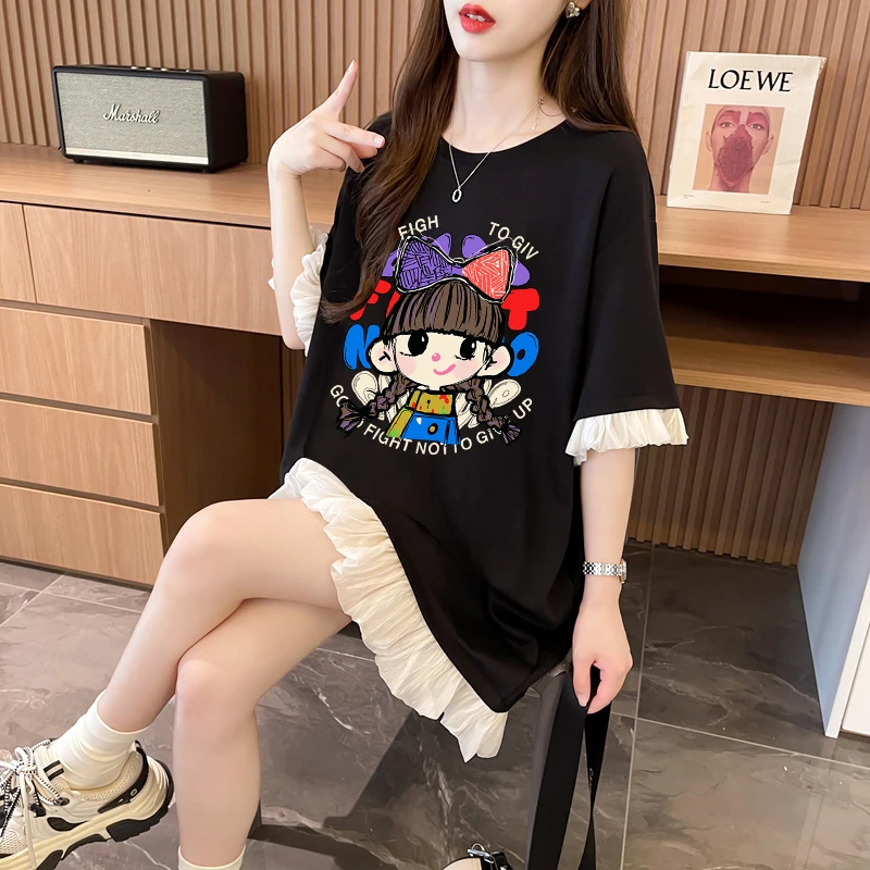 假两件短袖裙子女夏季新款韩版网红显瘦蕾丝拼接设计感连衣裙ins