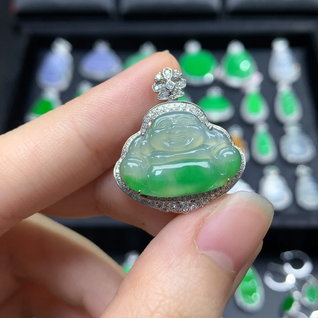 吊坠(不含链)18K金镶嵌翡翠