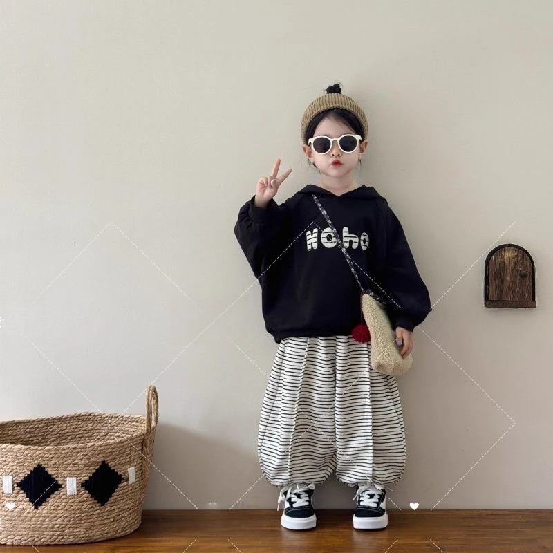 童装52025春秋季男女童宝宝字母印花连帽套头卫衣日韩儿童套装潮