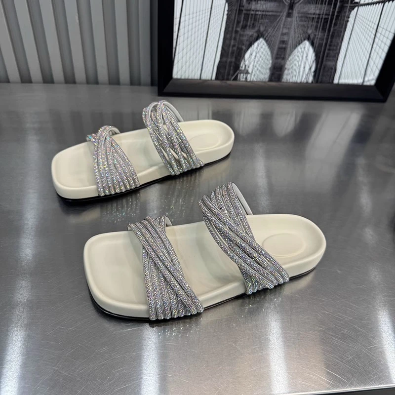 2025夏季新款麻花编织软底舒适软底露趾凉拖鞋女款时尚百搭沙滩鞋