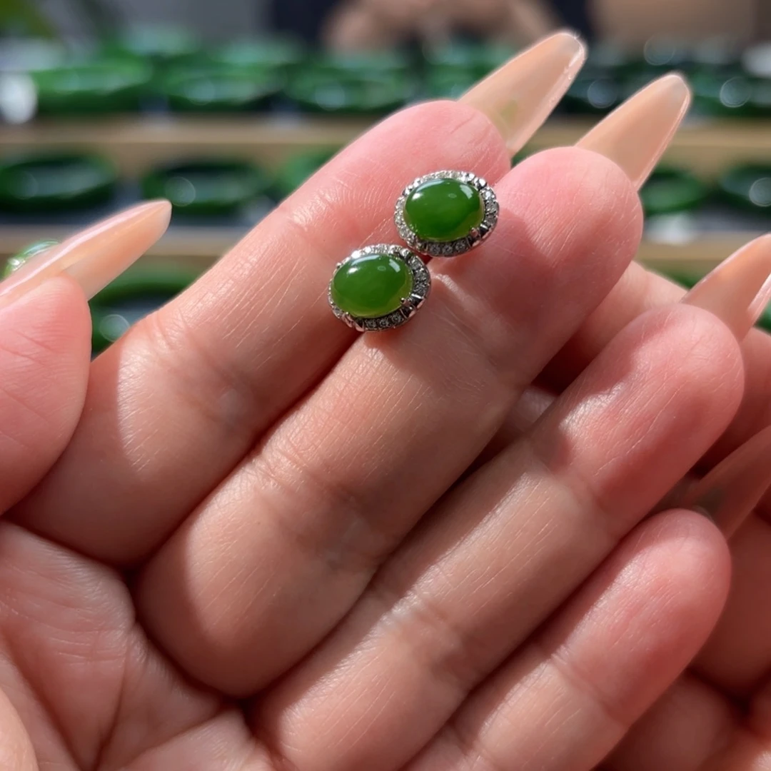 和田玉银S925镶嵌耳饰