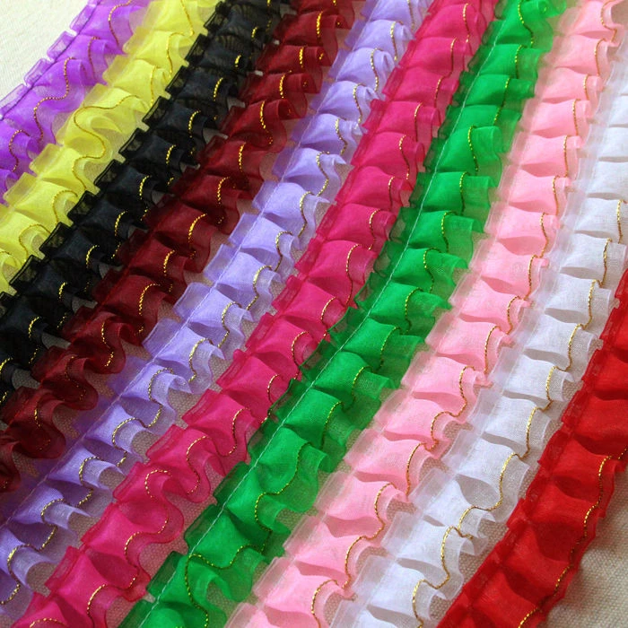 玖阁家《买1送1》2.5厘米宽 金边雪纱带打褶皱花边diy手工辅料装饰